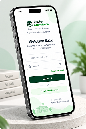 Teacher Attendance app shown on two smartphones