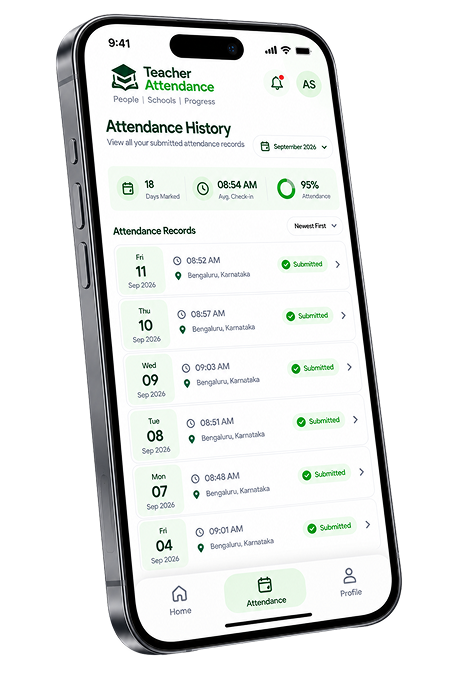Teacher Attendance app shown on two smartphones